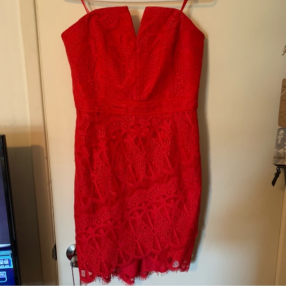 Adelyn Rae red strapless high low lace dress - Picture 2 of 11